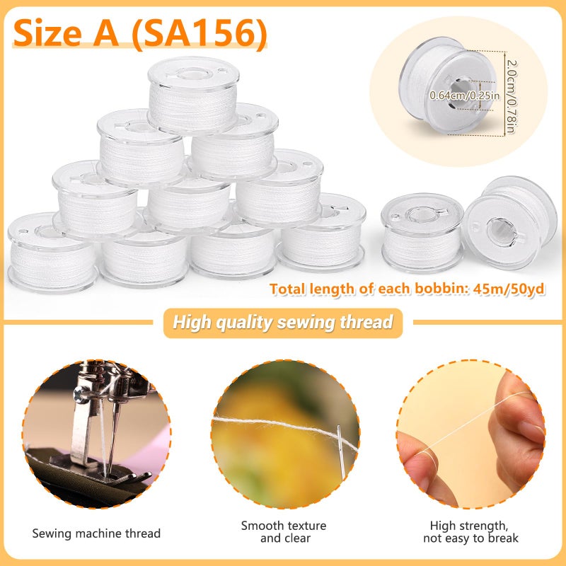 UzecPk Thread for Sewing, 12 PCS White Sewing Machine Thread Prewound Bobbins Size a Sa156 for Embroidery and Hand Sewing DIY 50yds/Spool - Image 3